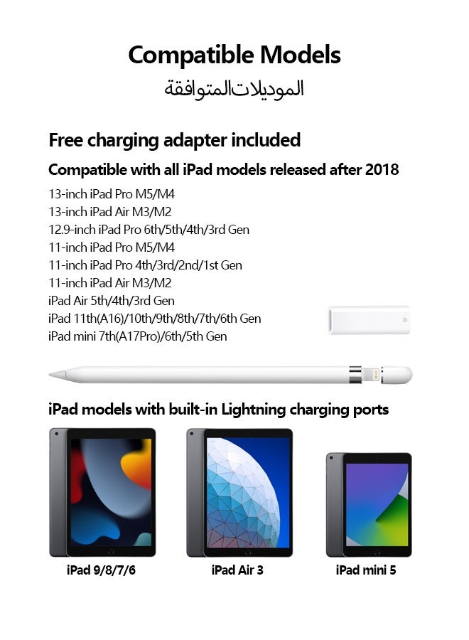 نُوِيق قلم لمس لأجهزة iPad، الجيل الأول، مزود بموصل Lightning، هيكل أسطواني، حساس للإمالة، شحن سريع، متوافق مع موديلات iPad من عام 2018 وما بعده، أبيض - Image 2